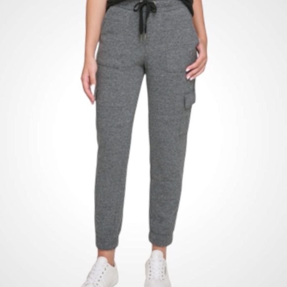 CALVIN KLEIN-WOMEN'S DRAWSTRING CARGO JOGGERS IN BLACK HEATHER, NEW - Picture 3 of 3